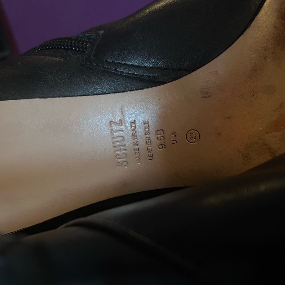 SCHUTZ Mikki Black Leather Ankle Heeled Bootie SZ 9.5 - Picture 5 of 6